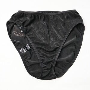 Rene Rofe Lingerie Black Floral Textured High Cut Brief Panties Size Medium NWT